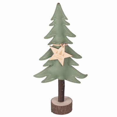 Decorative Christmas tree h.23 cm, eco-leather and wood, Xmas