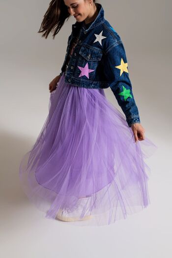 veste en jean crop avec étoiles multicolores 2
