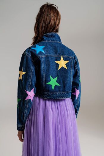 veste en jean crop avec étoiles multicolores 3