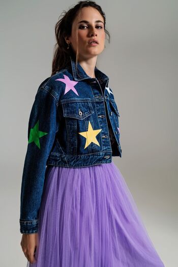 veste en jean crop avec étoiles multicolores 5
