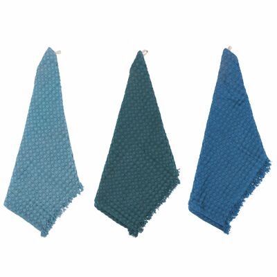 Set of 3 100% cotton tea towels, Waffle Ocean