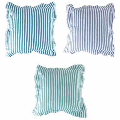 Striped decorative cushion 53x53 cm in cotton, Ocean
