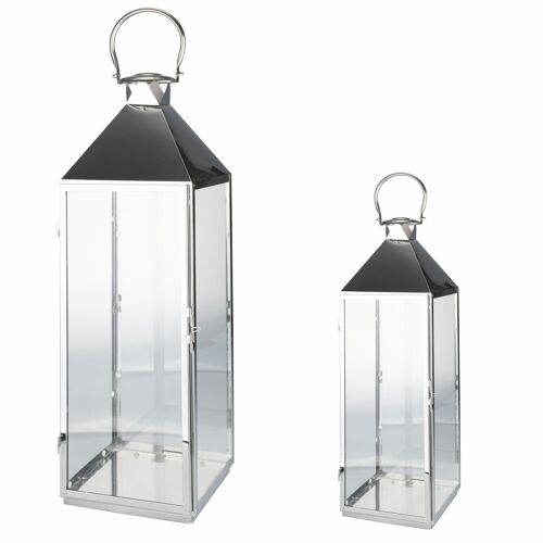 Set 2 lanterne in ferro e vetro, silver lucido