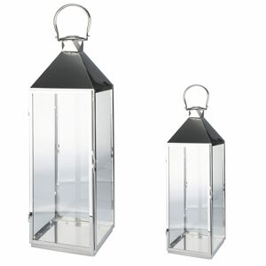 Lot de 2 lanternes en fer et verre, argent brillant