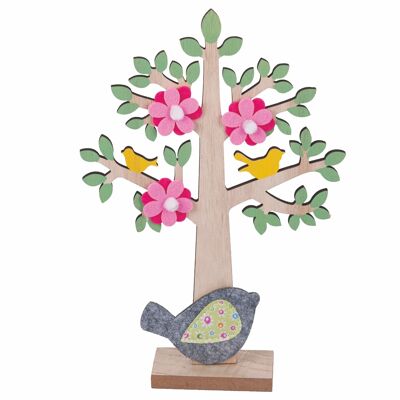Albero decorativo in legno, uccellino in feltro, La Campagna