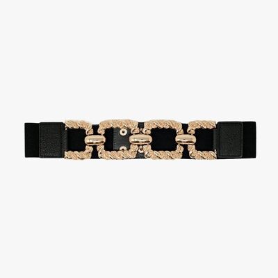 Black fitted elastic belt metallic braided detail