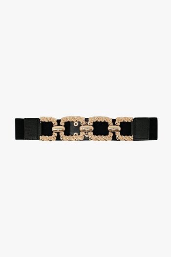 Ceinture élastique ajustée noire détail tressé métallisé 1