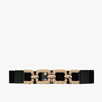 Cintura elastica aderente nera con dettaglio intrecciato metallico