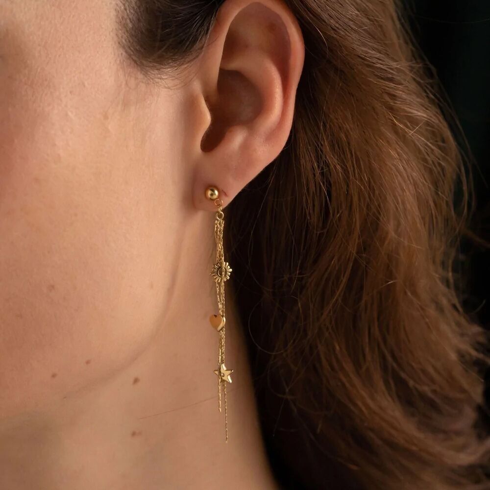 Orecchini pendenti Carley - catene e nappe a forma di cuore, sole e stella