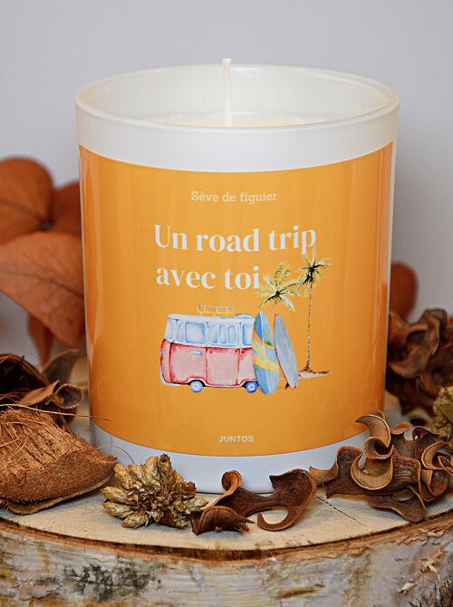 Bougie parfumée – Un road trip avec toi – Pot réutilisable avec étiquette waterproof