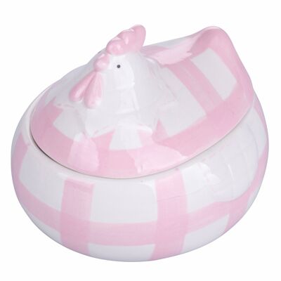 Easter hen in pink ceramic container, White Animals