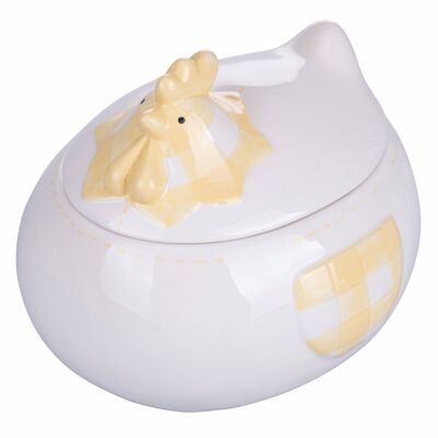 Easter hen in yellow ceramic container, White Animals