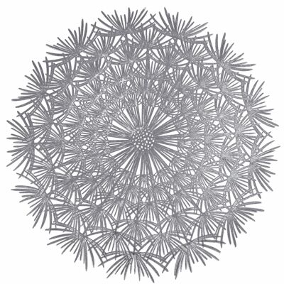 Round silver placemat with dandelion design, Flower