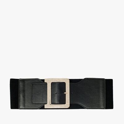 Ampia cintura nera elastica con dettagli in strass