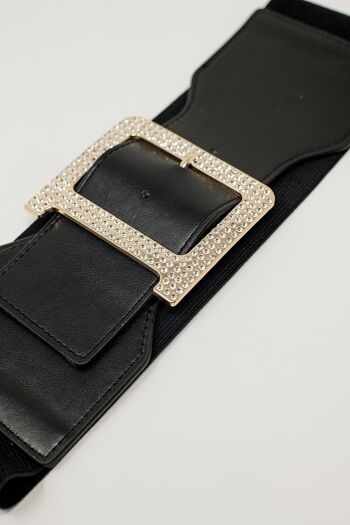 Large ceinture élastique noire avec détails en strass 2