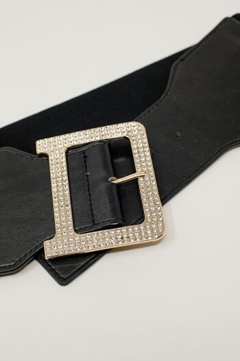 Large ceinture élastique noire avec détails en strass 3