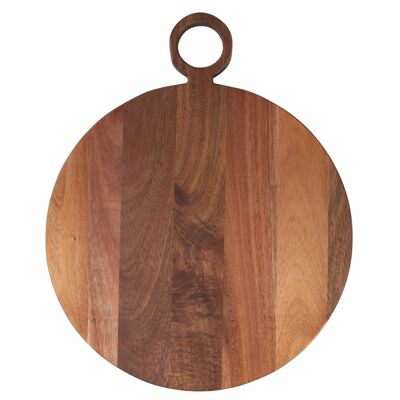 Tabla de cortar redonda con mango de madera de acacia, Woody