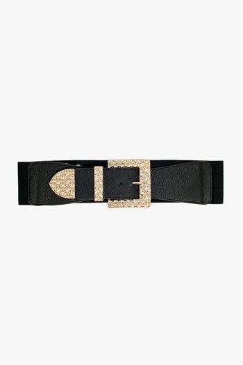 Ceinture élastique noire avec boucle et embout en métal avec strass 2