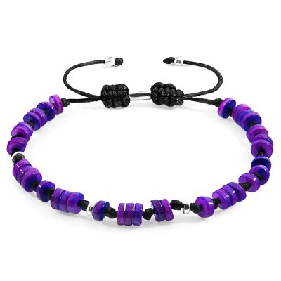 Bracelet en macramé SKINNY violet Hailey en argent et coquillage d’eau douce