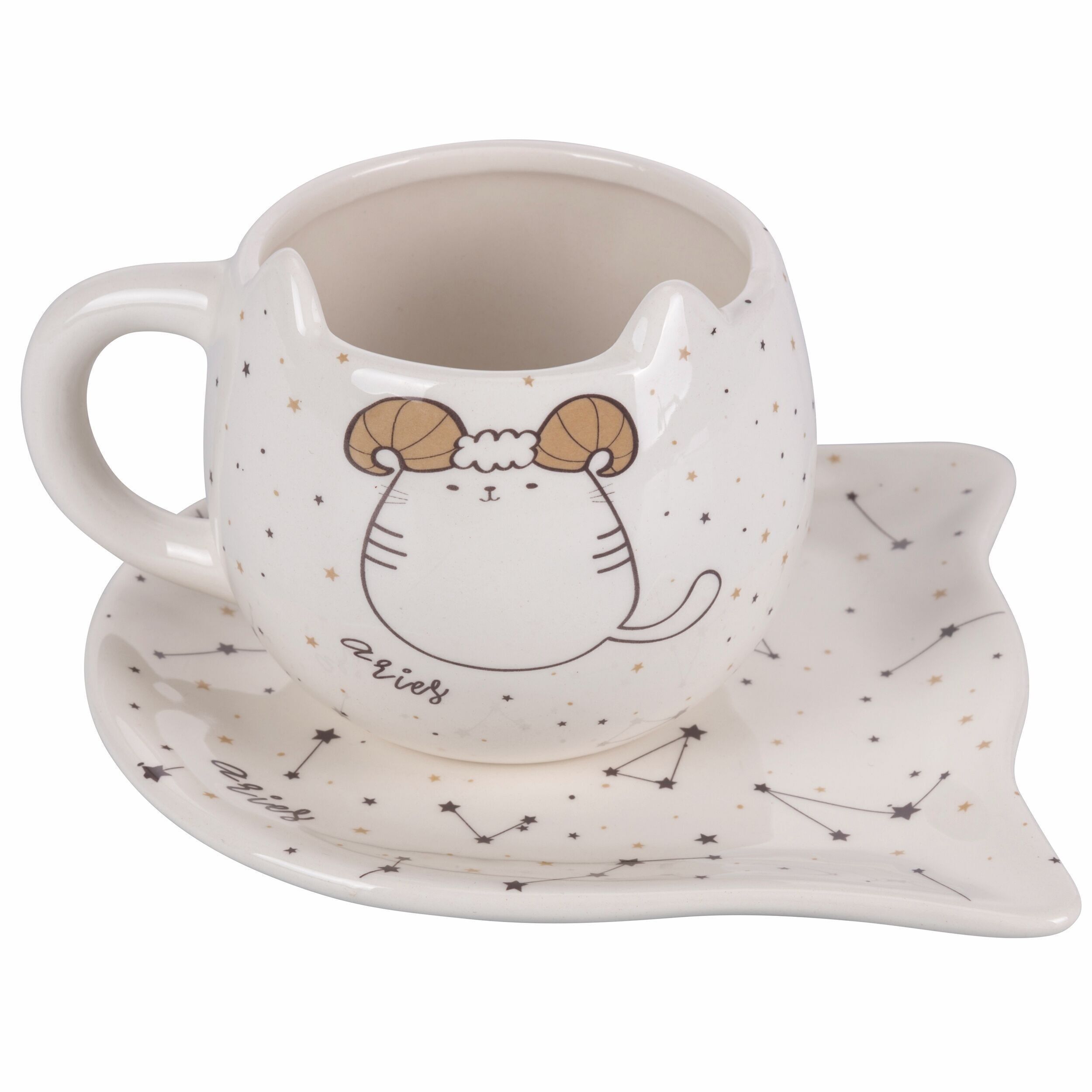 400 ml Tasse mit Keramikuntertasse, Oroscocats Aries