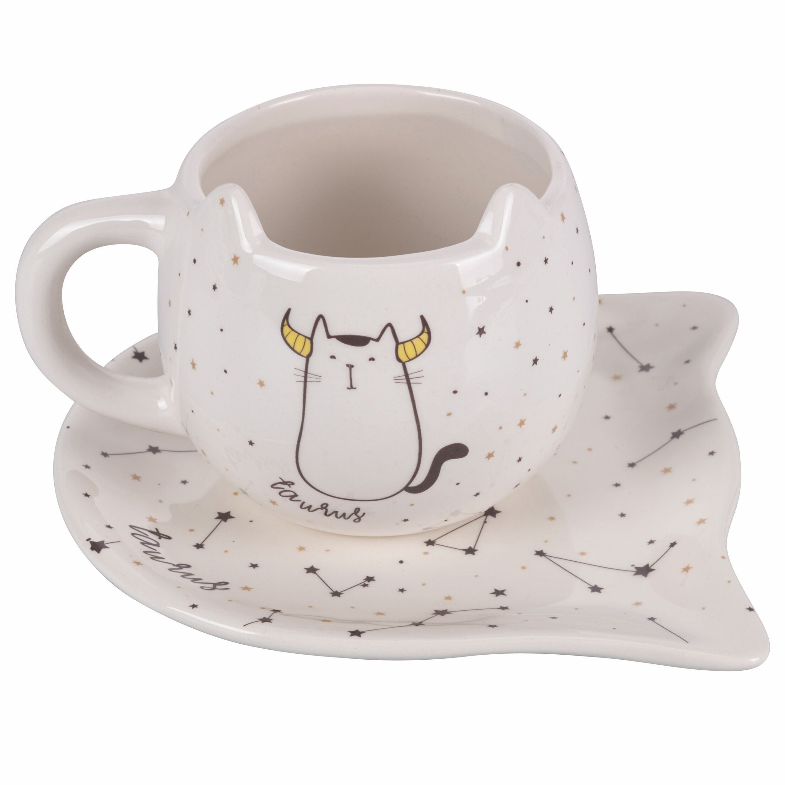 400 ml Tasse mit Keramikuntertasse, Oroscocats Taurus