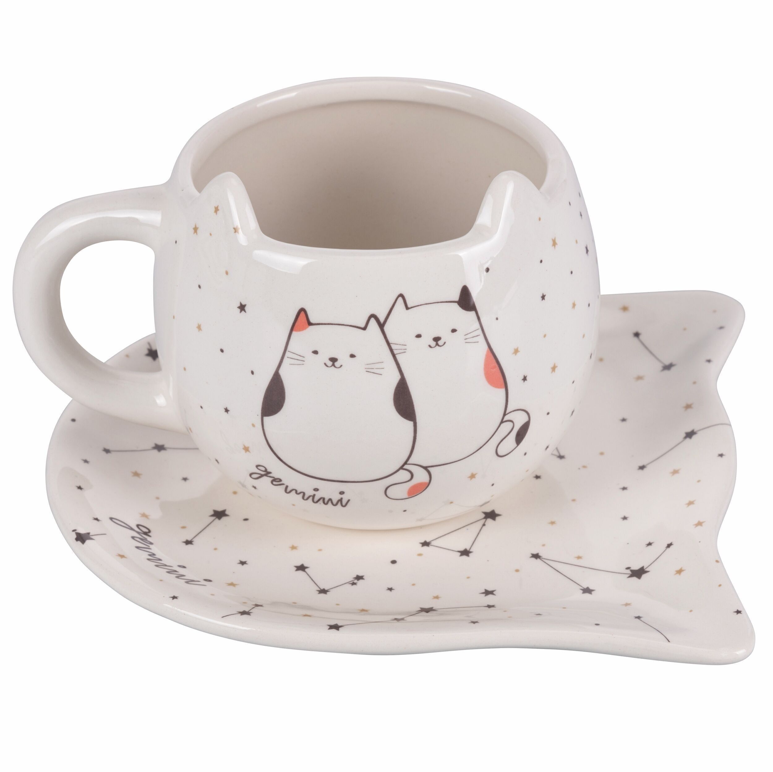 400 ml Tasse mit Keramikuntertasse, Oroscocats Gemini