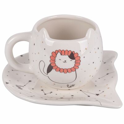 Tazza 400 ml con piattino in ceramica, Oroscocats Leo