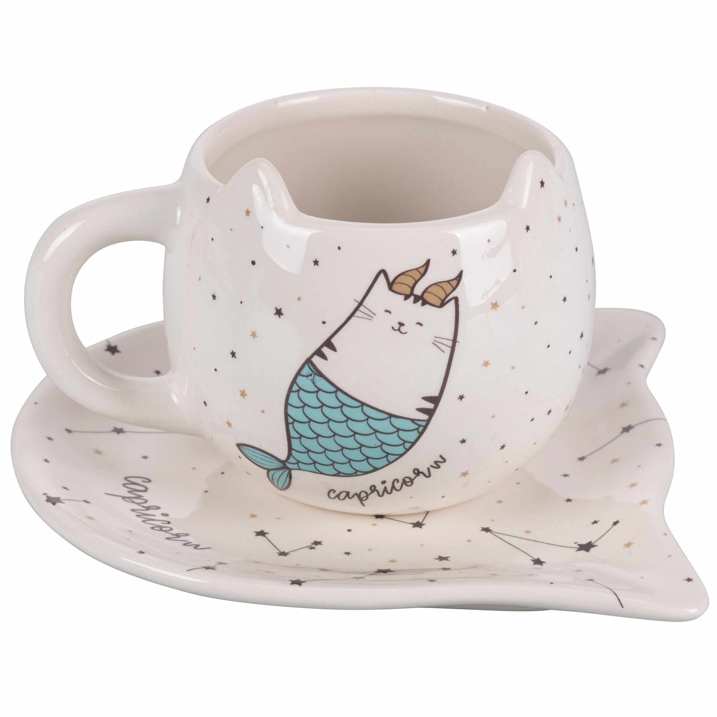 400 ml Tasse mit Keramikuntertasse, Oroscocats Capricorn
