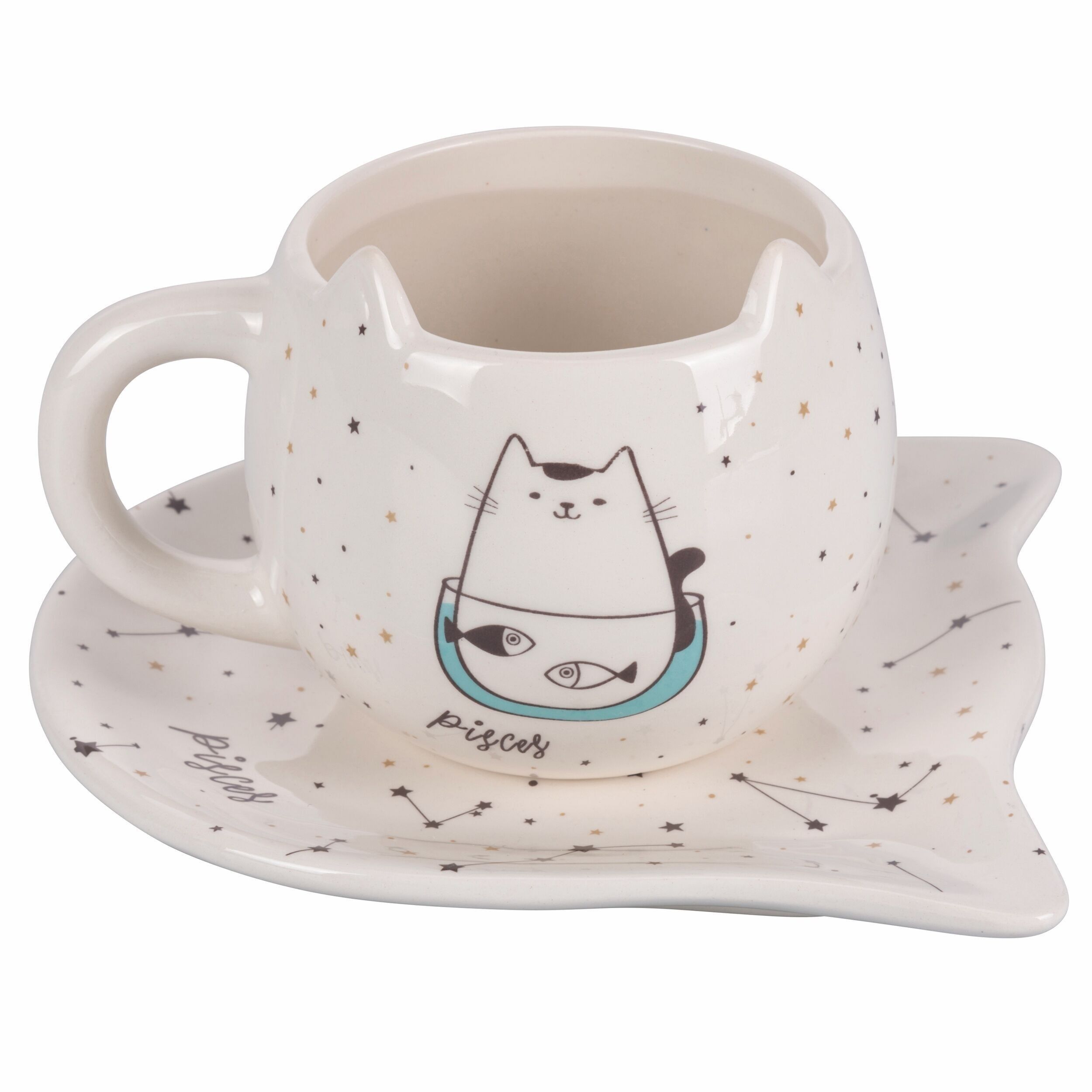 400 ml Tasse mit Keramikuntertasse, Oroscocats Fische