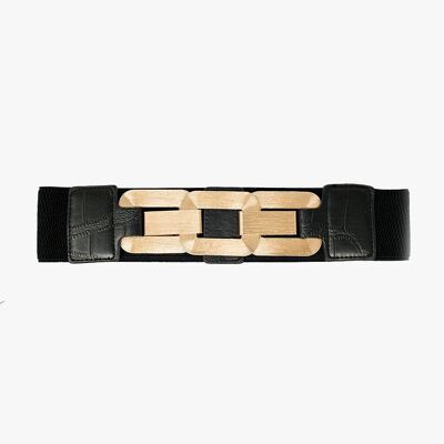 cinturón elástico negro con triple hebilla metálica