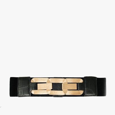 cintura elastica nera con tripla fibbia in metallo