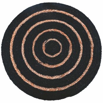 Set de table spirale noir en coton et jute Ø 38 cm, Naturel 1