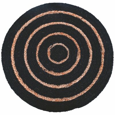 Schwarzes Spiral-Tischset aus Baumwolle und Jute Ø 38 cm, Natur