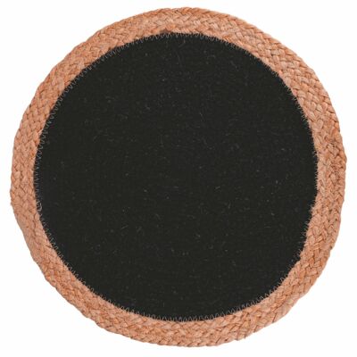 Set de table rond noir en coton et jute Ø 38 cm, Naturel