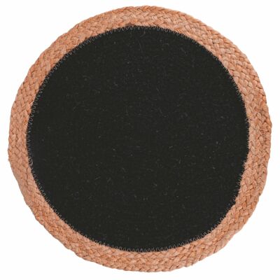 Round black placemat in cotton and jute Ø 38 cm, Natural