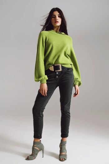 Jean skinny avec boutons visibles vert militaire 4