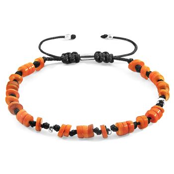 Bracelet en macramé SKINNY orange Hailey en argent et coquillage d’eau douce 1