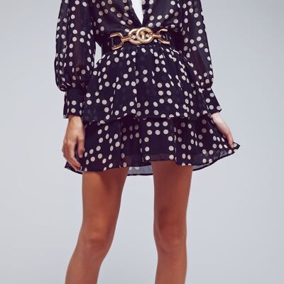 Tiered Mini Skirt in Black and Cream Polka Dots