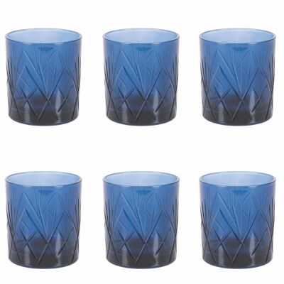 Set of 6 blue whiskey glasses 300 ml in glass, Alsace