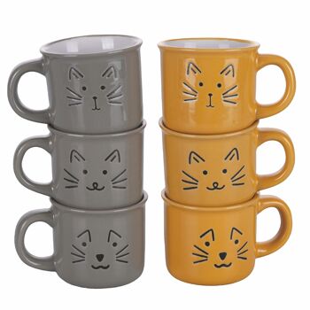 Set de 6 tasses à café en grès 80 ml, Love cat 1