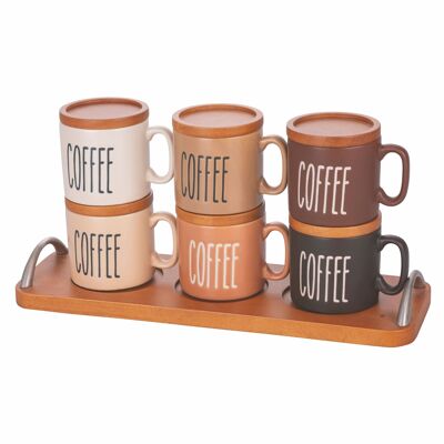 Set of 6 100 ml stoneware cups with lids, Shades of Chocolate