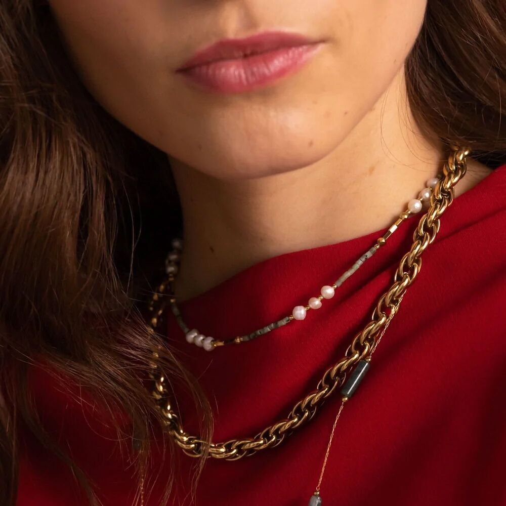 Cole-Halskette – Natursteine ​​und Süßwasserperlen