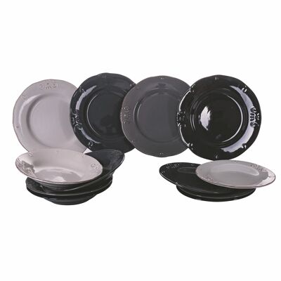 Serv. 12 pc stoneware plates, 4 place settings, Duchessa Stones
