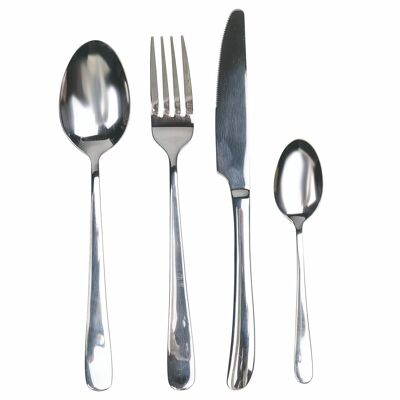 Set of 24 steel cutlery, shiny silver, Round