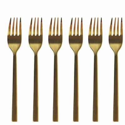 Set of 6 steel dessert forks, gold, Lexington