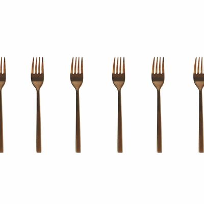 Set of 6 copper dessert forks in steel, Lexington