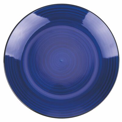 Assiette plate en grès peinte à la main, bleue, New Baita