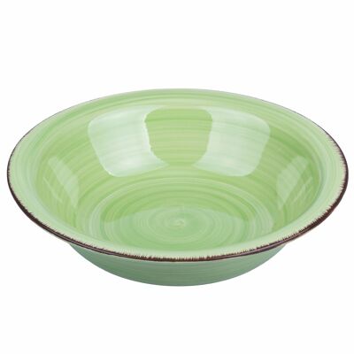 Hand-painted stoneware soup plate, green, New Baita