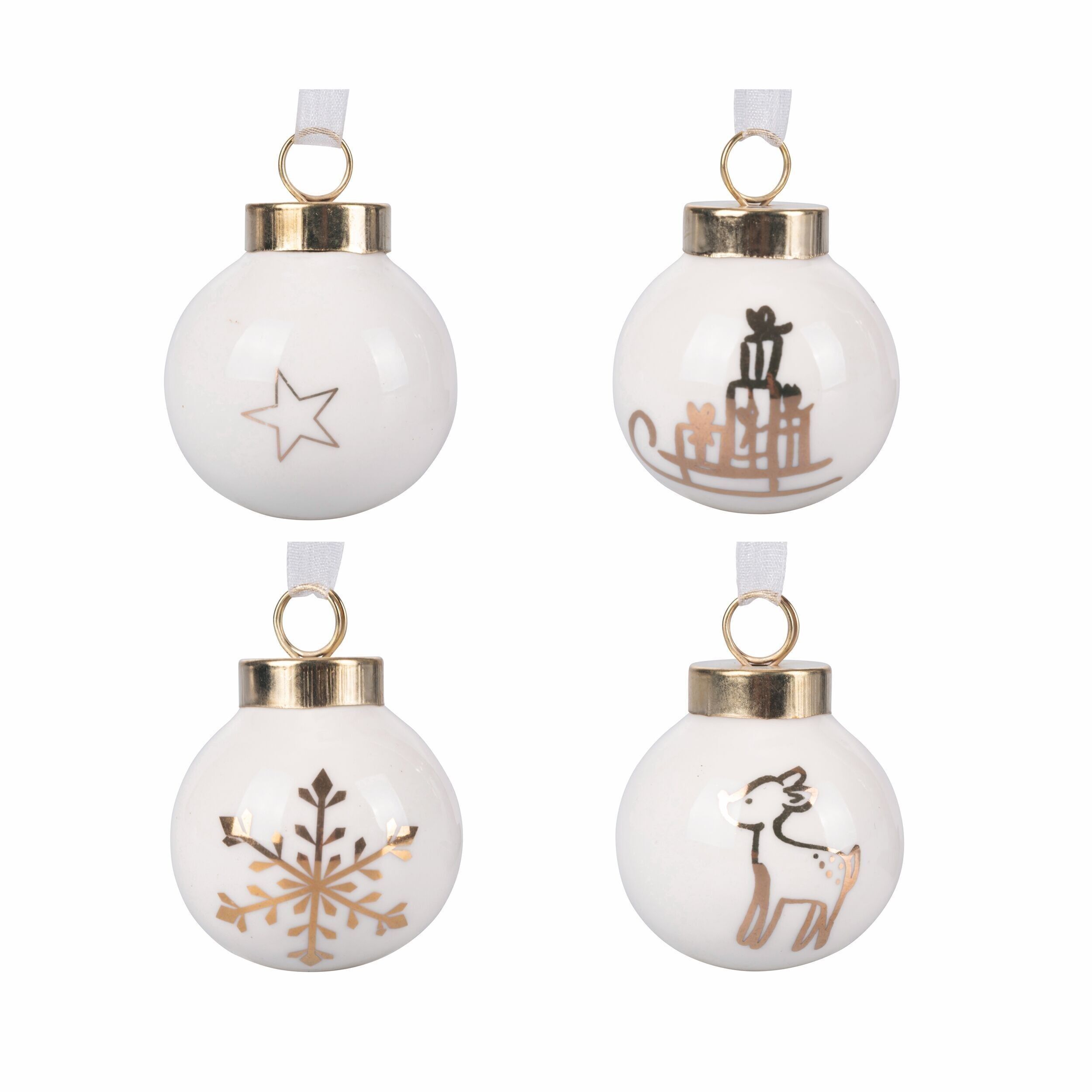 Boule de Noël en porcelaine Ø 4 cm blanc et doré, Xmas Gold