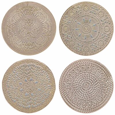 Set of 4 round crochet gold coasters Ø 10 cm, Gold